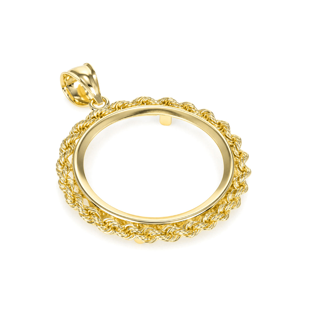Die-struck 14K gold rope chain coin bezel for 1/2 oz Canadian Gold Maple Leaf#size_uscjfr009b-25-2-x-2-4-mm