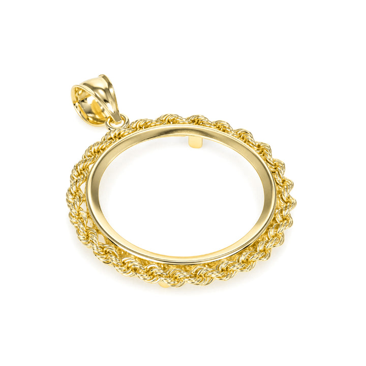 Die-struck 14K gold rope chain coin bezel for 1/2 oz Canadian Gold Maple Leaf#size_uscjfr009b-25-2-x-2-4-mm