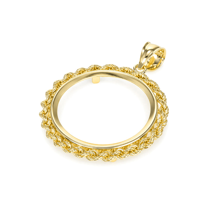 Gold rope chain coin bezel for 1/2 oz Canadian Gold Maple Leaf#size_uscjfr009b-25-2-x-2-4-mm