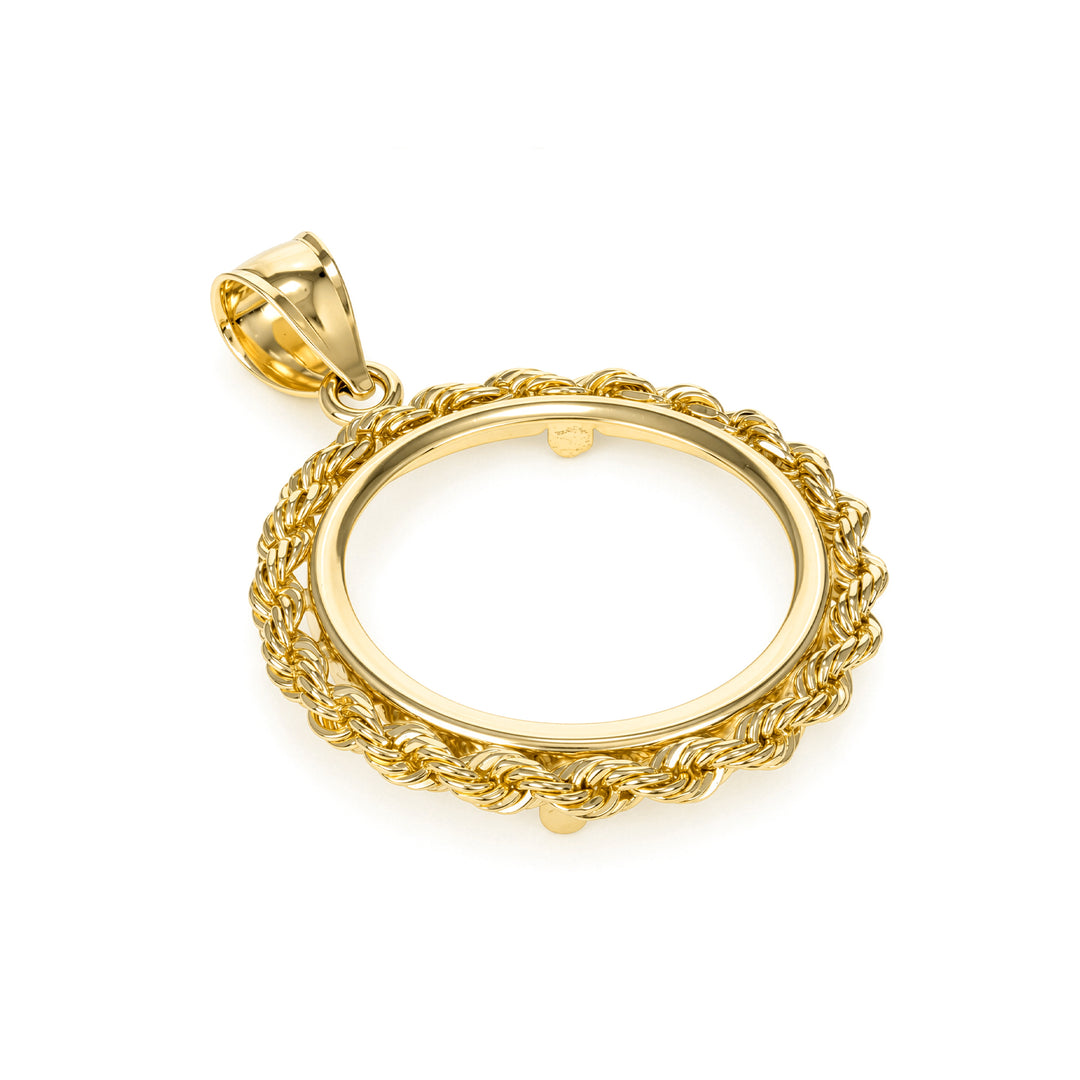 Gold rope chain coin bezel for 1/4 oz Australian Gold Nugget #size_uscjfr006b-20-x-1-7-mm