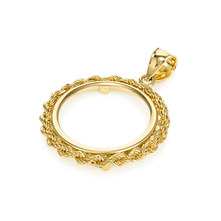 Die-struck 14K gold rope chain coin bezel for 1/4 oz Australian Gold Nugget #size_uscjfr006b-20-x-1-7-mm