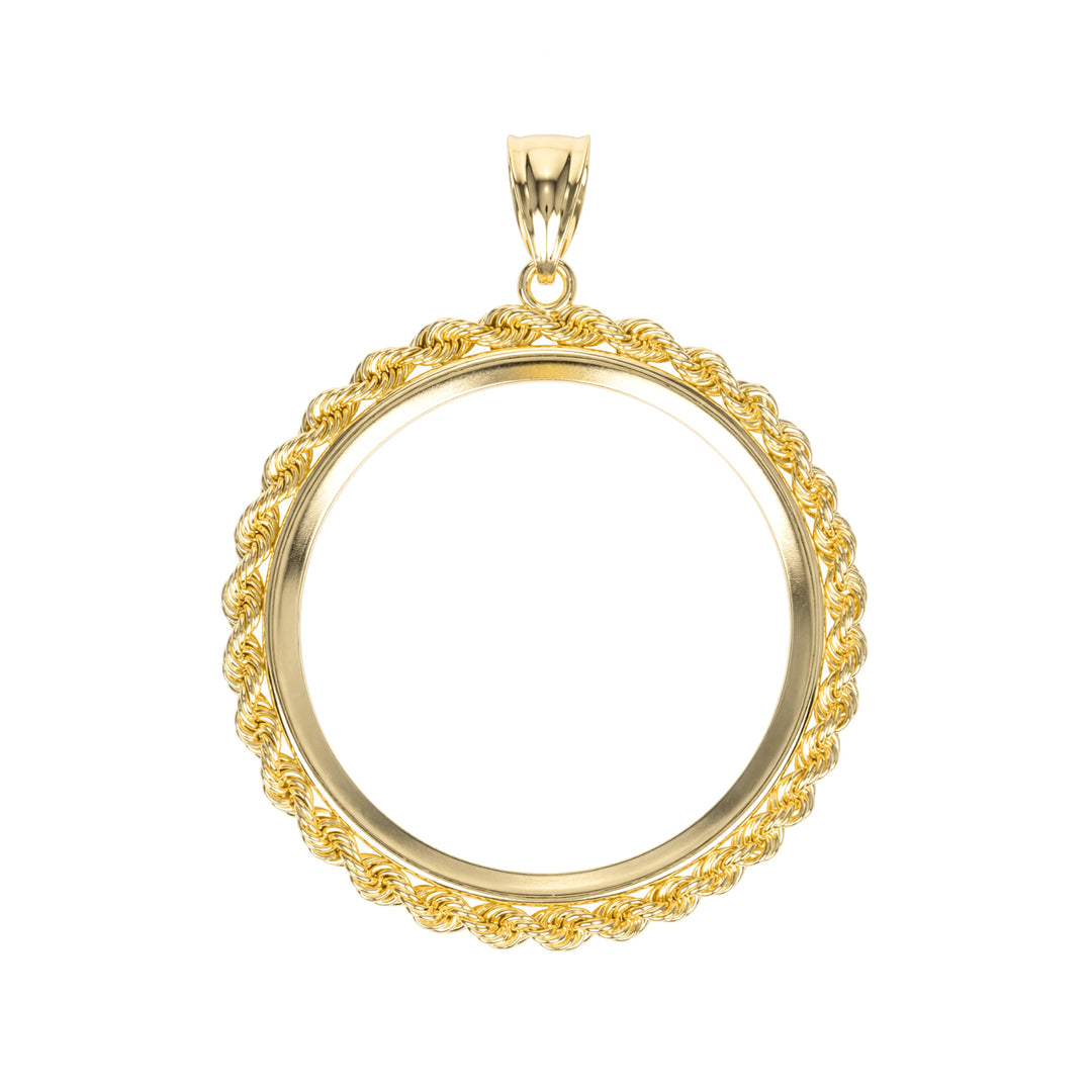14K gold rope chain coin bezel for 1 oz Australian Gold Nugget #size_uscjfr0013b-32-2-x-2-2-mm