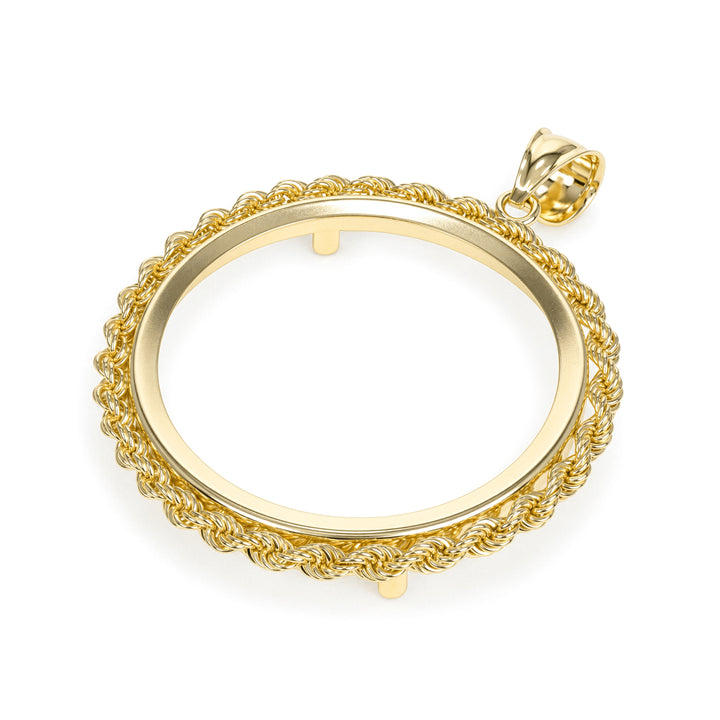 Die-struck 14K gold rope chain coin bezel for 1 oz Australian Gold Nugget #size_uscjfr0013b-32-2-x-2-2-mm