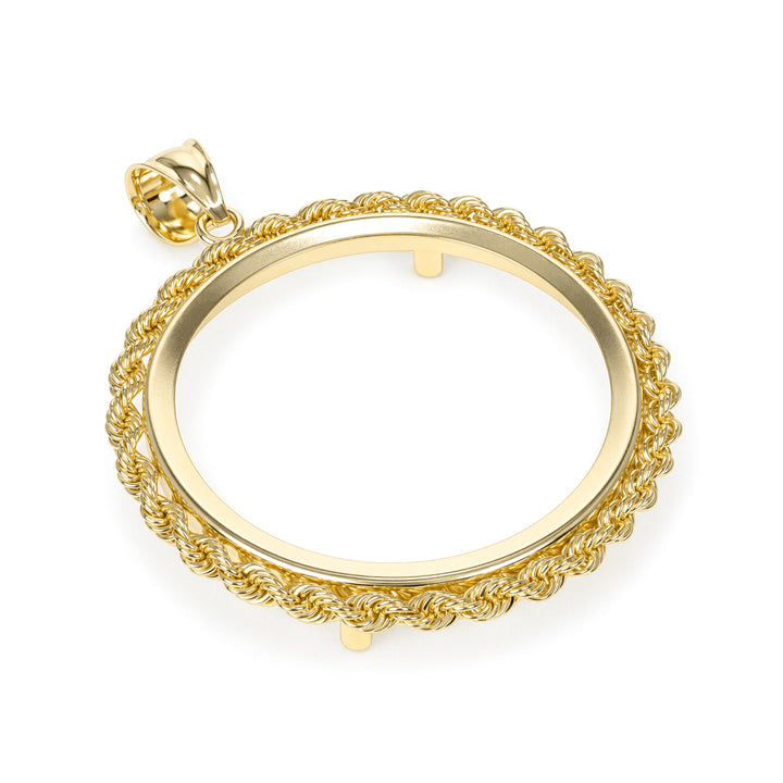 Gold rope chain coin bezel for 1 oz Australian Gold Nugget #size_uscjfr0013b-32-2-x-2-2-mm