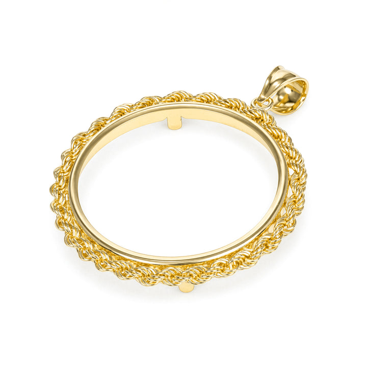 Die-struck 14K gold rope chain coin bezel for 1 oz Canadian Gold Maple Leaf #size_uscjfr0013-30-x-2-9-mm