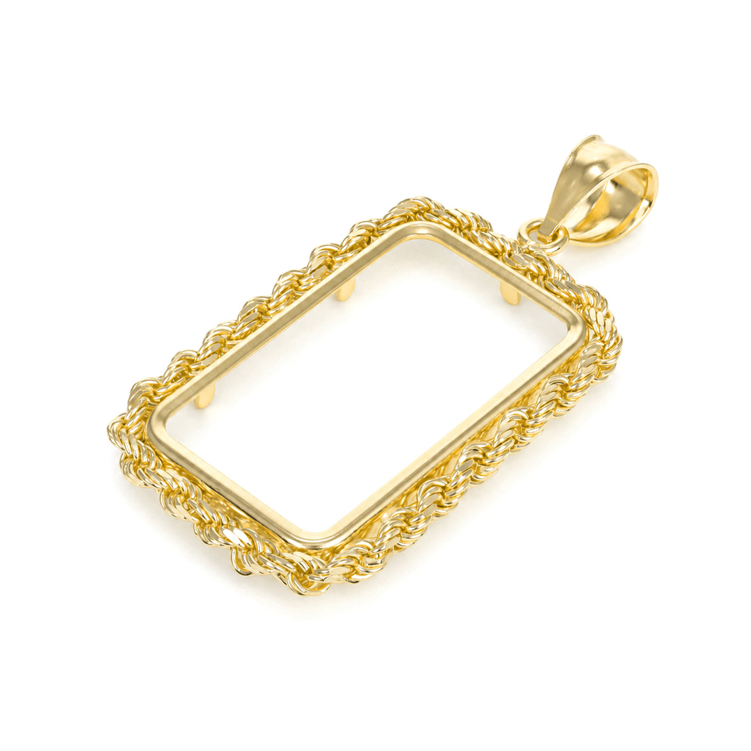 14K gold rope chain bar bezel for 10 g or 1/4 oz gold bar #size_uscjsr005-26-8-x-16-mm