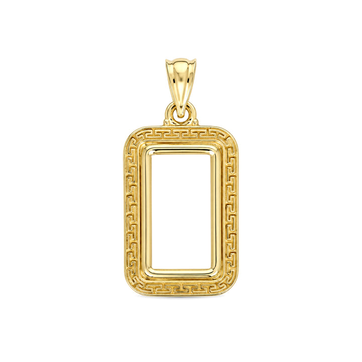 14K gold Greek key bar bezel for 2.5 Gram PAMP Gold Bar, front view #size_uscjsg002-19-0-x-11-60-mm-2-5-gr-pamp