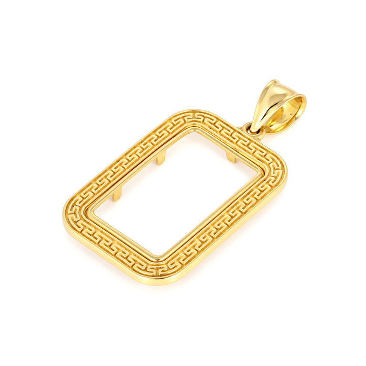 14K gold Greek key bar bezel for 2.5 Gram Credit Suisse Gold Bar, angle view 2 #size_uscjsg003-22-4-x-13-3-mm-2-5-gram

