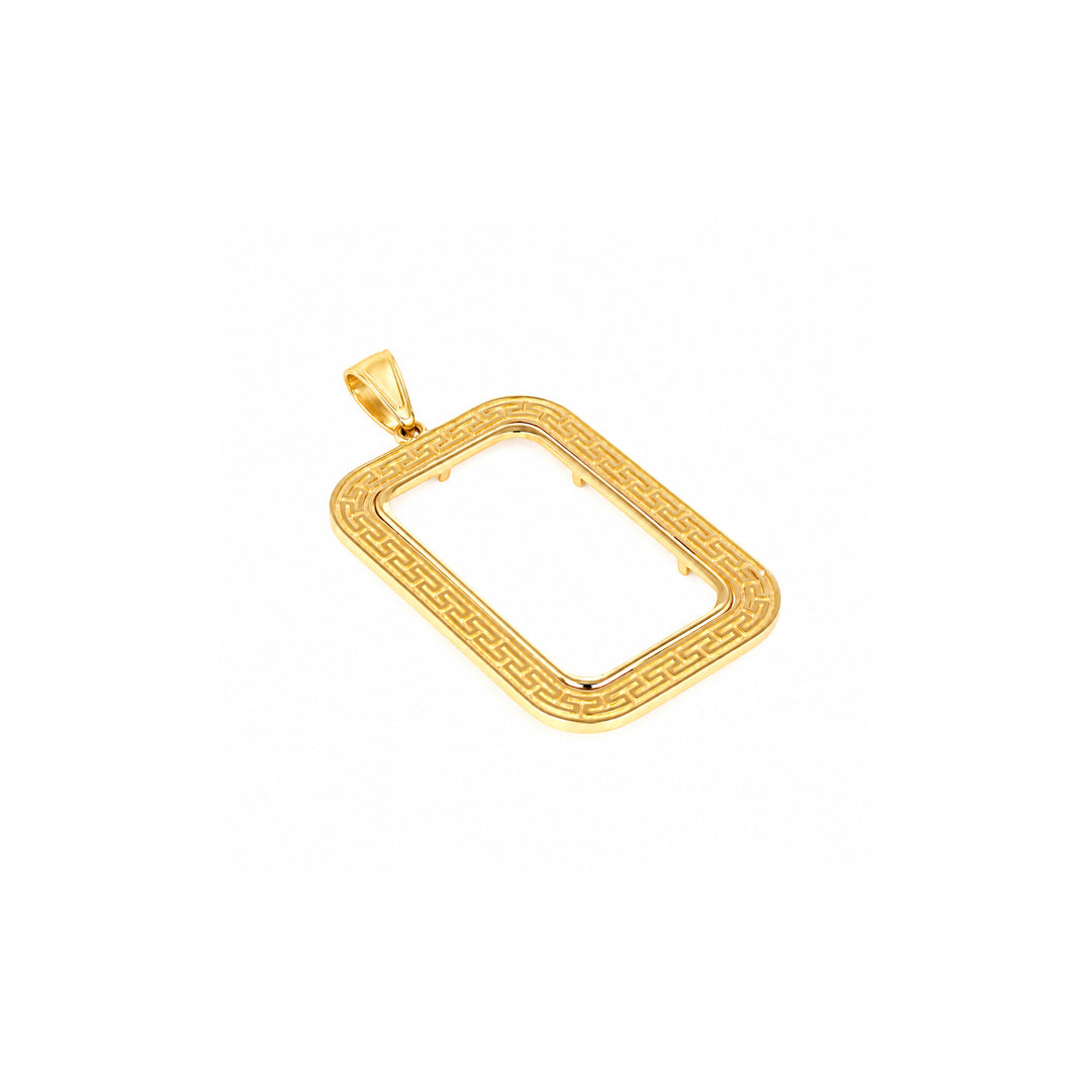 14K gold Greek key bar bezel for 5 Gram Credit Suisse Gold Bar, front view #size_uscjsg004-23-5-x-14-4-mm-5-gram