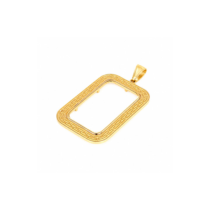 14K gold Greek key bar bezel for 10 Gram / 1/4 Ounce Credit Suisse Gold Bar, angle view 2 #size_uscjsg005-26-8-x-16-mm-10-gr-1-4-ounce