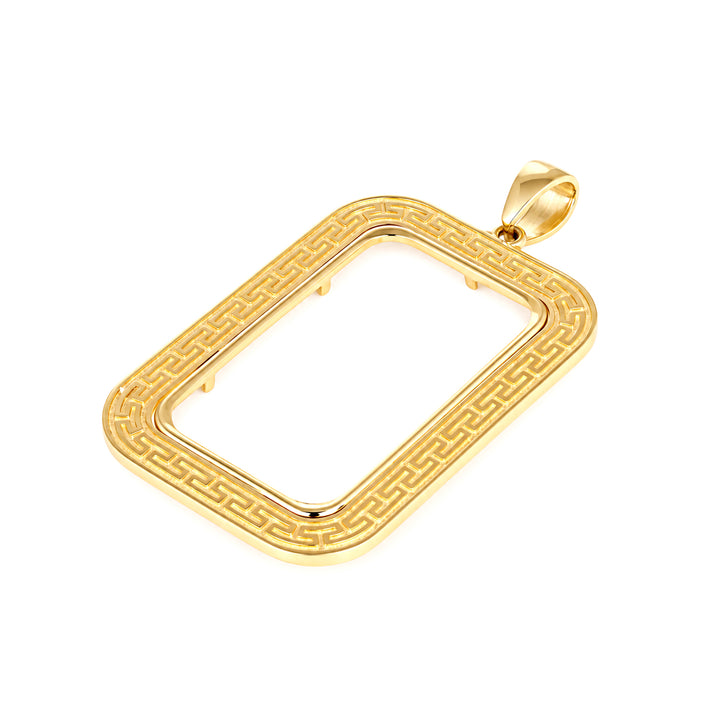 14K gold Greek key bar bezel for 1 Ounce Credit Suisse Gold Bar, angle view 2 #size_uscjsg008-41-5-x-24-3-mm-1-ounce