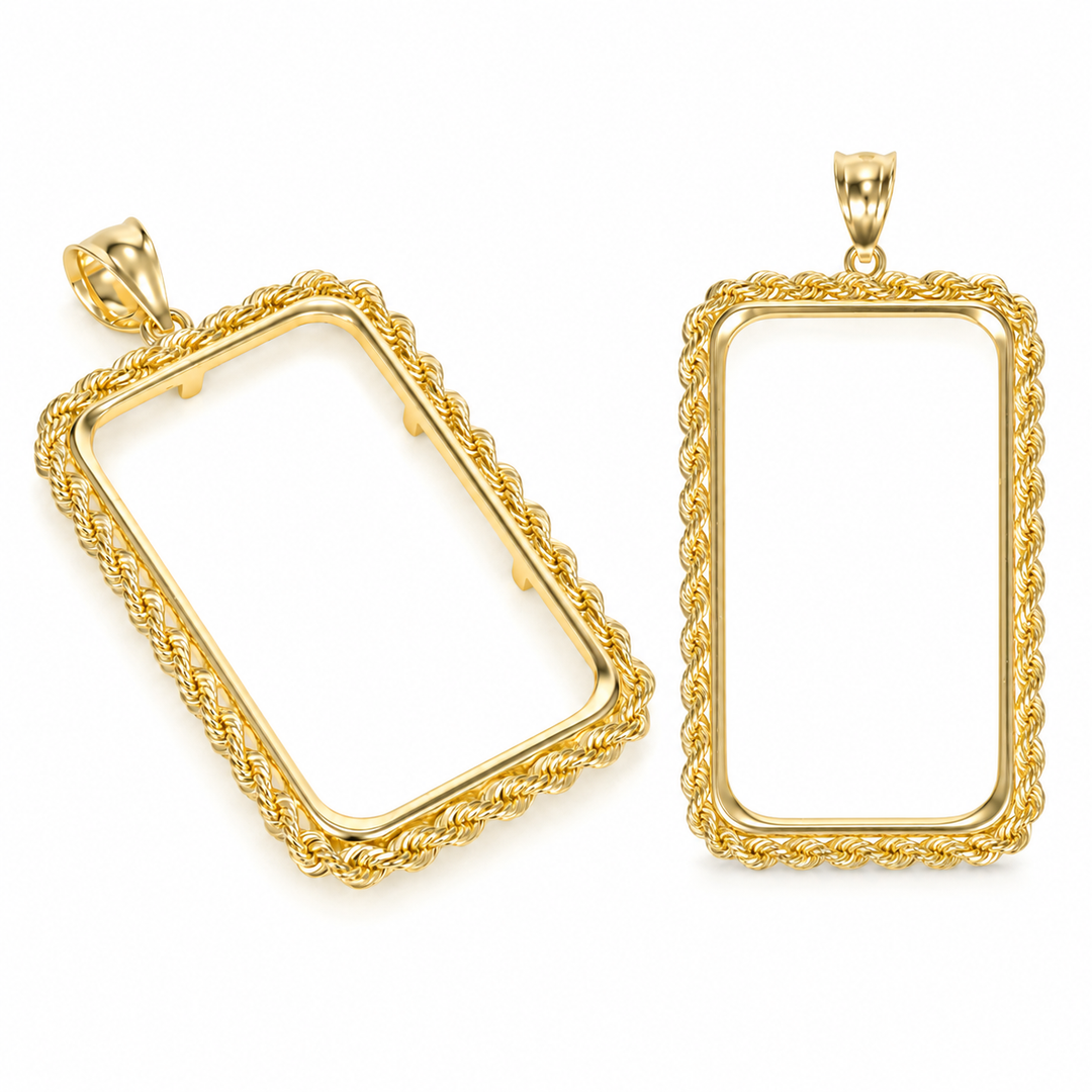 14K gold rope chain bar bezel for 1 oz Credit Suisse gold bar #size_uscjsr008-41-5-x-24-3-mm