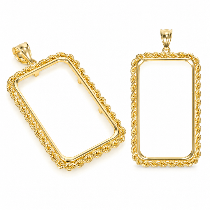 14K gold rope chain bar bezel for 1 oz Credit Suisse gold bar #size_uscjsr008-41-5-x-24-3-mm