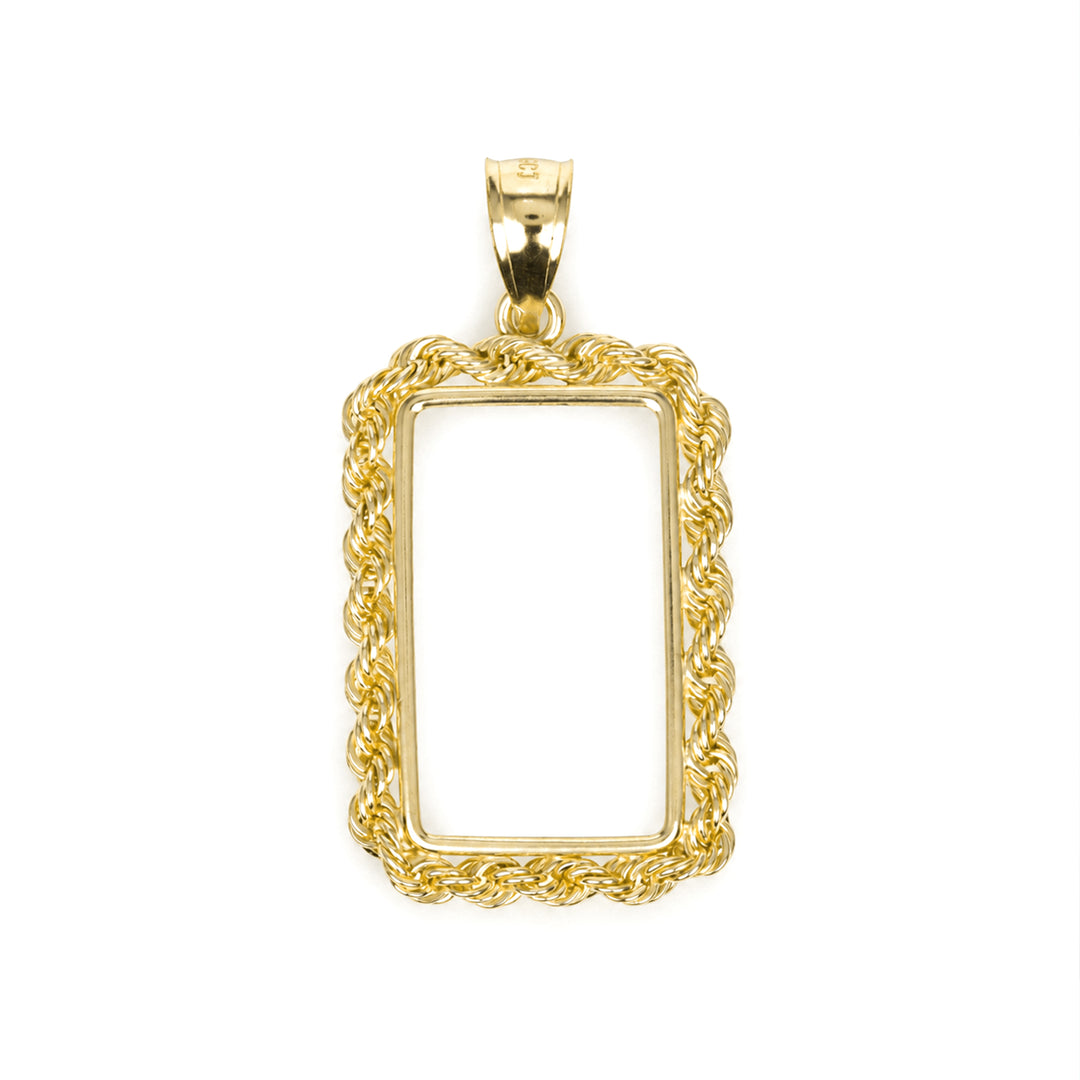 Die-struck 14K gold rope chain bar bezel for 2.5 g regular Credit Suisse gold bar #size_uscjsr003-22-4-x-13-3-mm