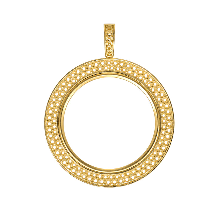 USCJ2PR0016 | 14K Yellow Gold Double-Row Diamond-Ready Pave Coin Bezel for Austrian 100 Corona and Mexican 50 Pesos, Front View | US Certified Jewelry