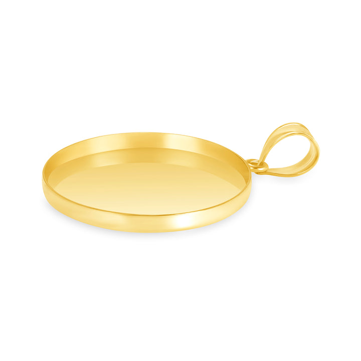 Yellow Gold Bezel Pendant Findings for Stone or Photo Engraving with Bail