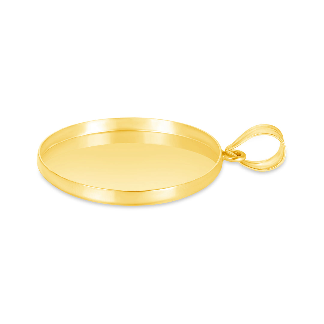Yellow Gold Bezel Pendant Findings for Stone or Photo Engraving with Bail
