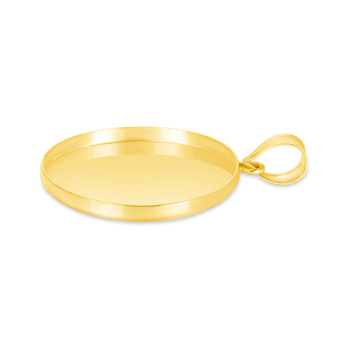 Yellow Gold Bezel Pendant Findings for Stone or Photo Engraving with Bail