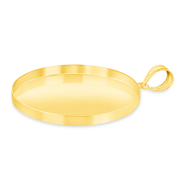 Yellow Gold Bezel Pendant Findings for Stone or Photo Engraving with Bail