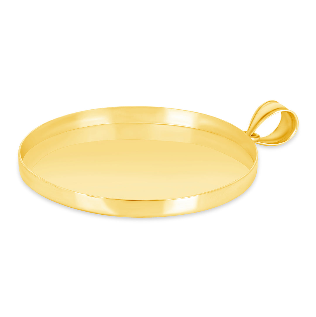Yellow Gold Bezel Pendant Findings for Stone or Photo Engraving with Bail