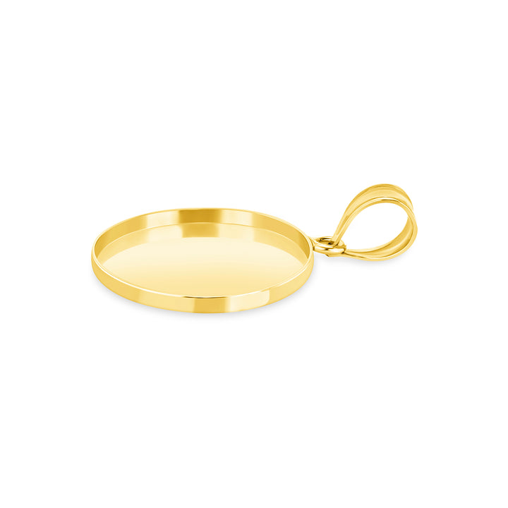 Yellow Gold Bezel Pendant Findings for Stone or Photo Engraving with Bail