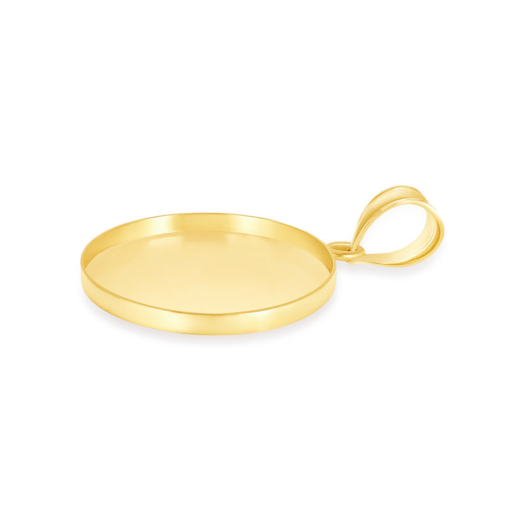 Yellow Gold Bezel Pendant Findings for Stone or Photo Engraving with Bail