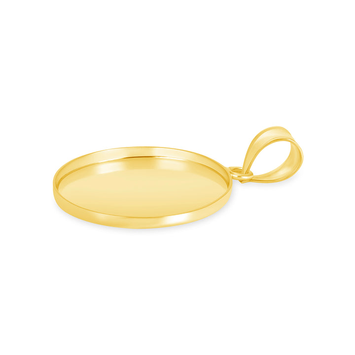Yellow Gold Bezel Pendant Findings for Stone or Photo Engraving with Bail