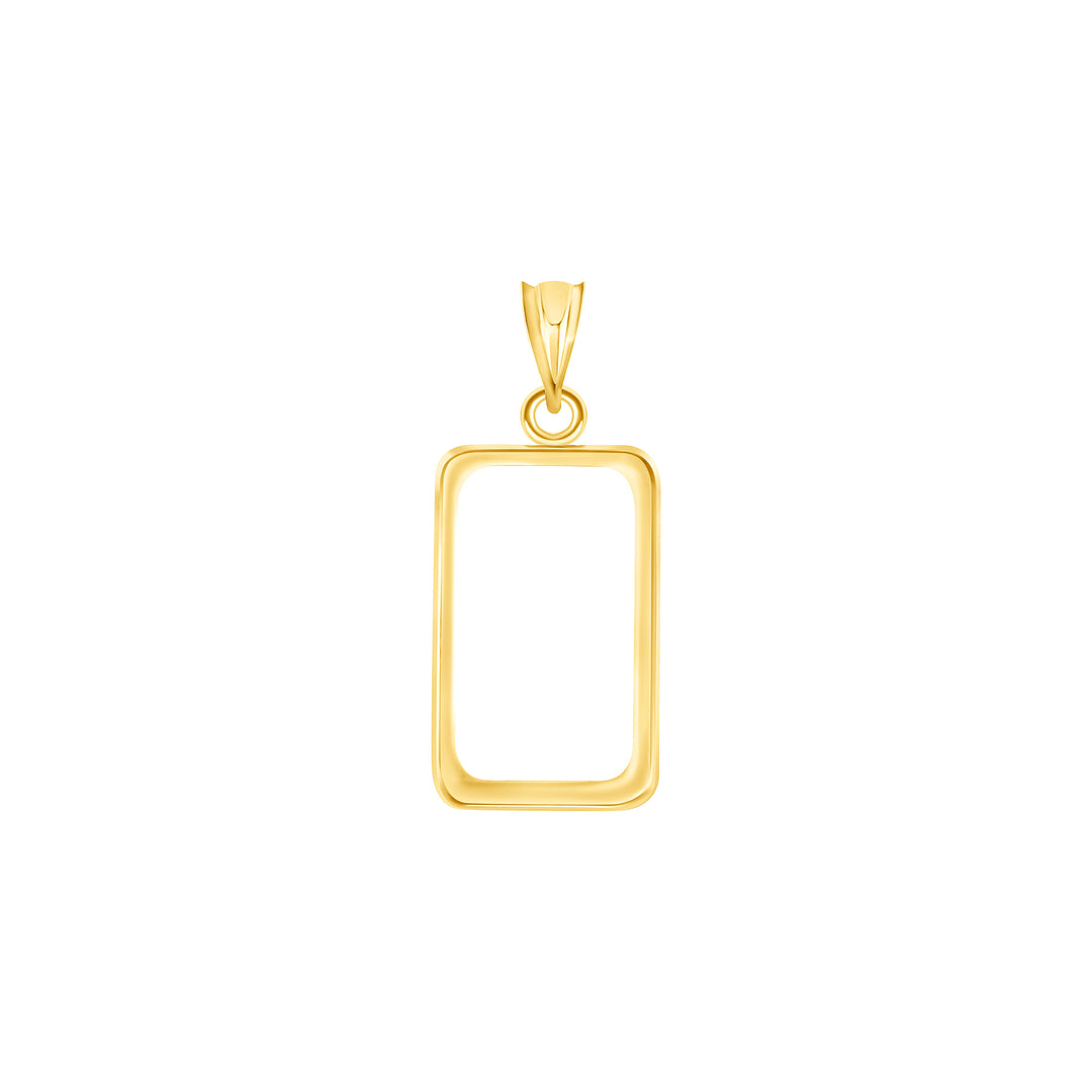 Die-struck 14K and 18K gold bar bezel for 2.5 Gram PAMP Gold Bar, view 1 #size_uscjs002-19-0-x-11-60-mm-2-5-gr-pamp