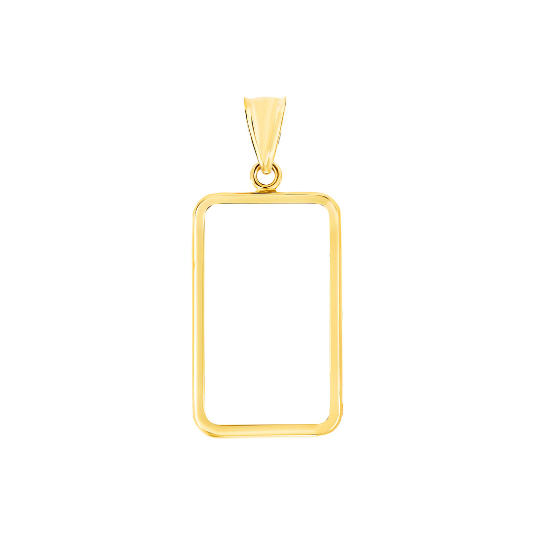 Die-struck 14K and 18K gold bar bezel for 10 Gram / 1/4 Ounce Credit Suisse Gold Bar, view 1 #size_uscjs005-26-8-x-16-mm-10-gr-1-4-ounce