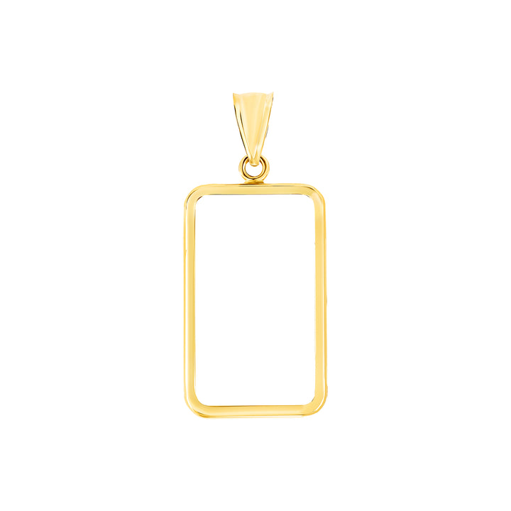 Die-struck 14K and 18K gold bar bezel for 10 Gram / 1/4 Ounce Credit Suisse Gold Bar, view 1 #size_uscjs005-26-8-x-16-mm-10-gr-1-4-ounce