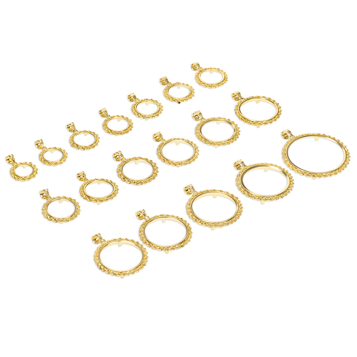 14K gold rope chain coin bezel size collection by US Certified Jewelry