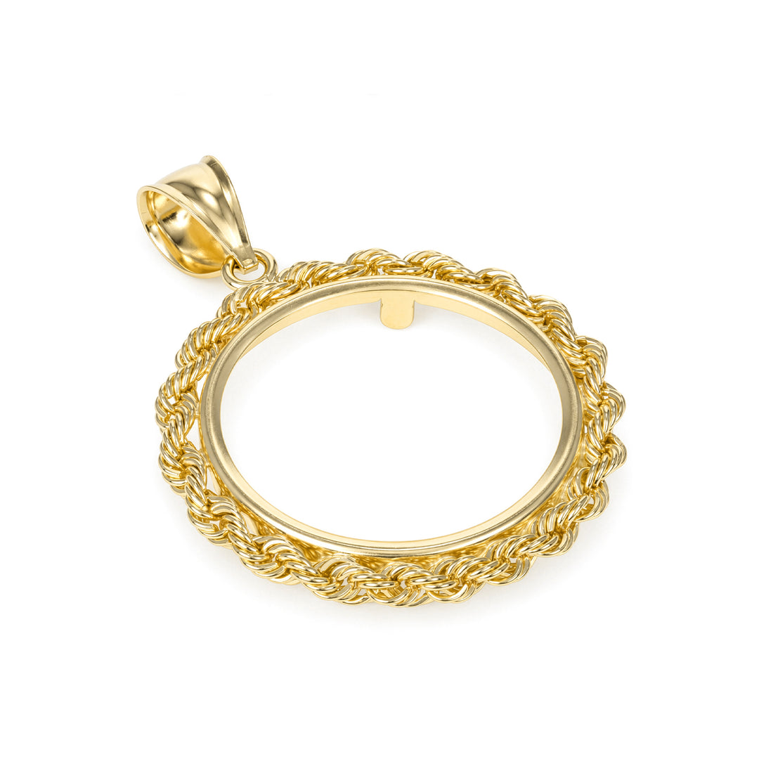Gold rope chain coin bezel for 1 British Sovereign #size_uscjfr008-22-x-1-9-mm