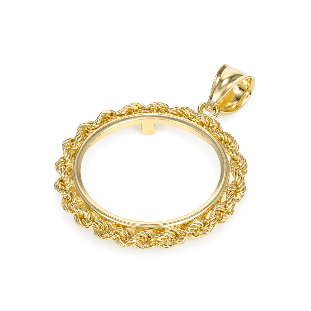Die-struck 14K gold rope chain coin bezel for 1 British Sovereign #size_uscjfr008-22-x-1-9-mm