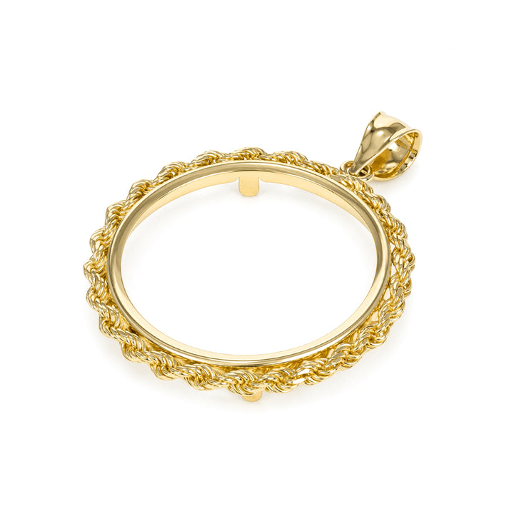Die-struck 14K gold rope chain coin bezel for U.S. $10 Gold Dollar #size_uscjfr0010-27-x-2-3-mm