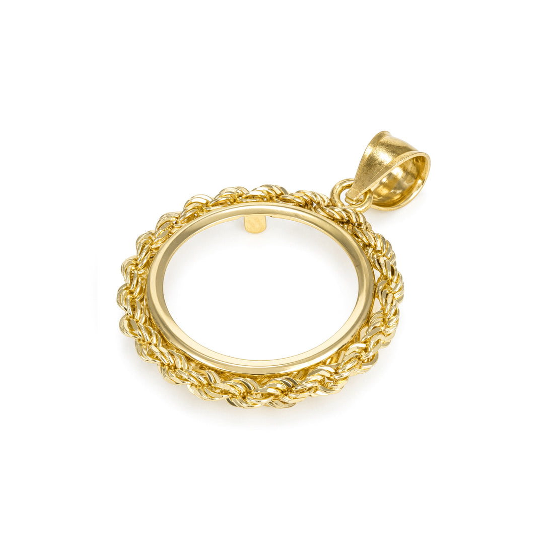 Die-struck 14K gold rope chain coin bezel for U.S. $2.5 American Gold Dollar#size_uscjfr005-17-9-x-1-3-mm