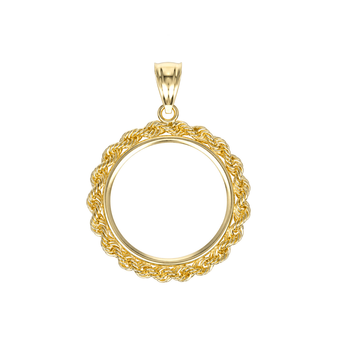 14K gold rope chain coin bezel for U.S. $5 American Gold Dollar#size_uscjfr007-21-6-x-1-6-mm