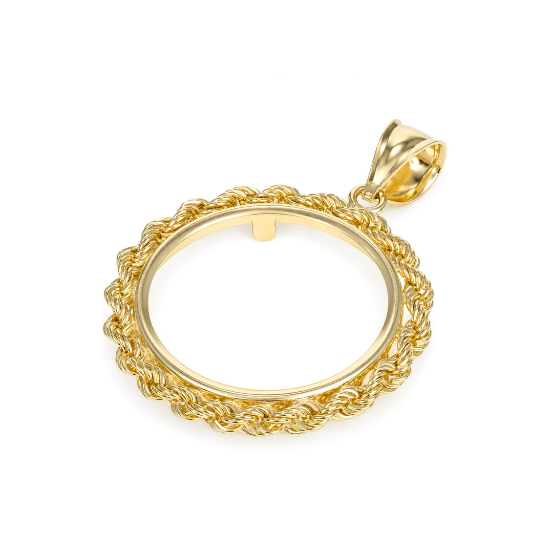 Die-struck 14K gold rope chain coin bezel for U.S. $5 American Gold Dollar#size_uscjfr007-21-6-x-1-6-mm