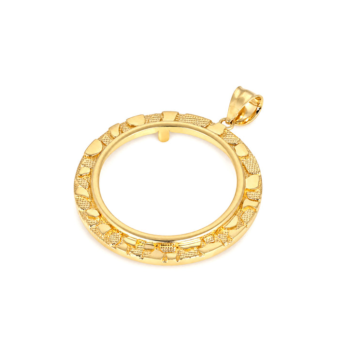 14K gold round nugget coin bezel frame, die-struck, made in USA, USCJN0010 (27 x 2.3 MM), product view 1 | US Certified Jewelry #size_uscjn0010-27-x-2-3-mm