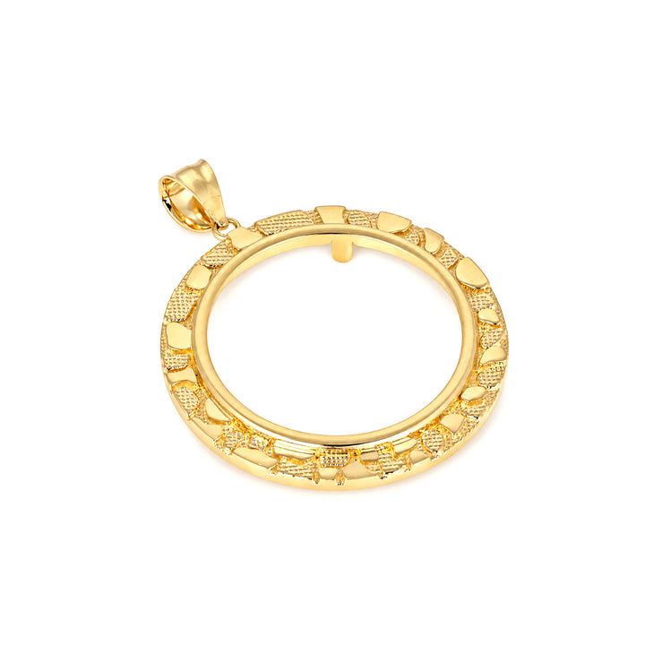 14K gold round nugget coin bezel frame, die-struck, made in USA, USCJN0010 (27 x 2.3 MM), product view 2 | US Certified Jewelry #size_uscjn0010-27-x-2-3-mm