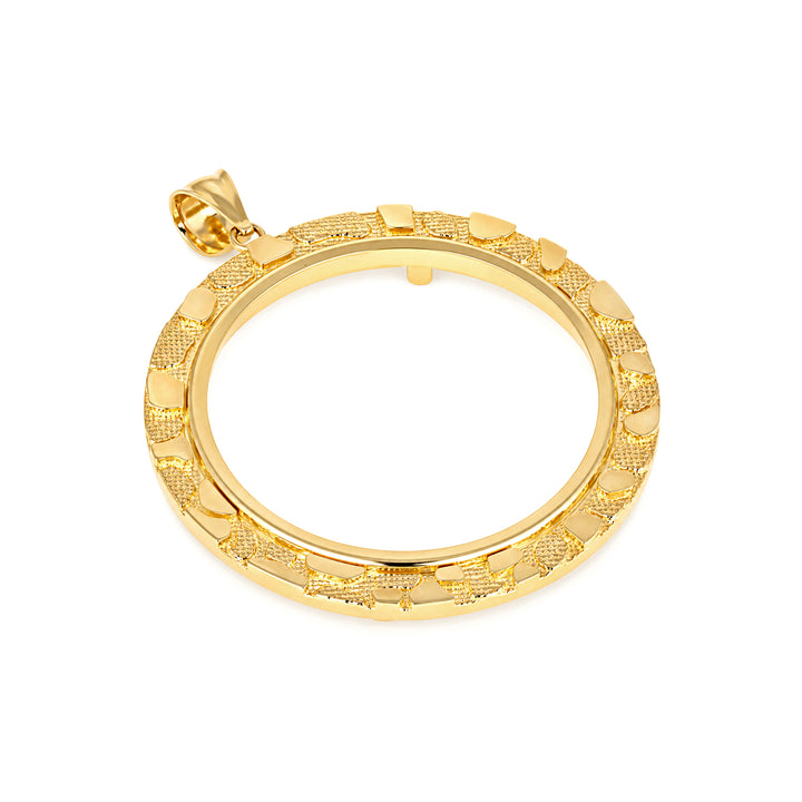 14K gold round nugget coin bezel frame, die-struck, made in USA, USCJN0014 (32.6 x 2.8 MM), product view 1 | US Certified Jewelry #size_uscjn0014-32-6-x-2-8-mm