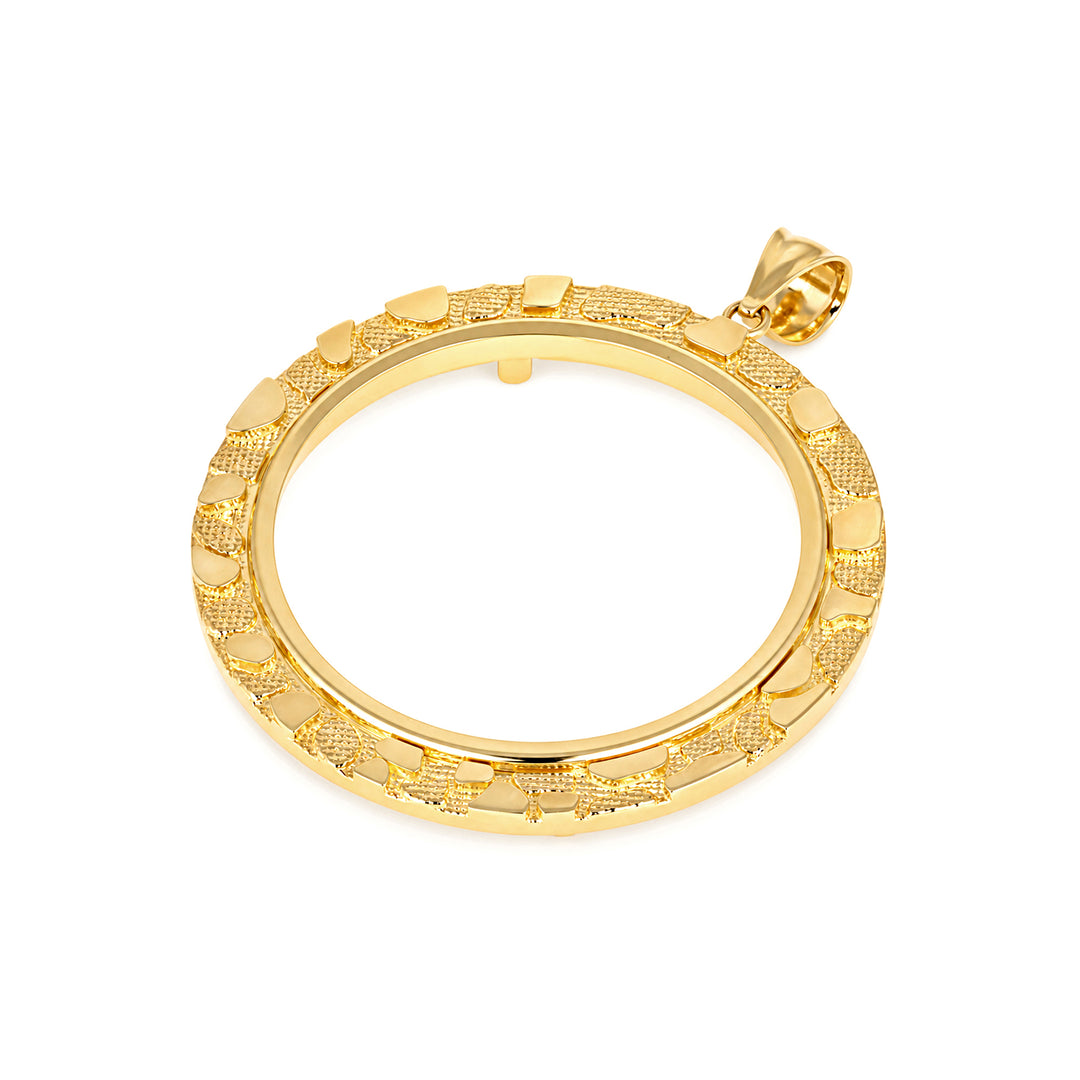 14K gold round nugget coin bezel frame, die-struck, made in USA, USCJN0014 (32.6 x 2.8 MM), product view 2 | US Certified Jewelry #size_uscjn0014-32-6-x-2-8-mm