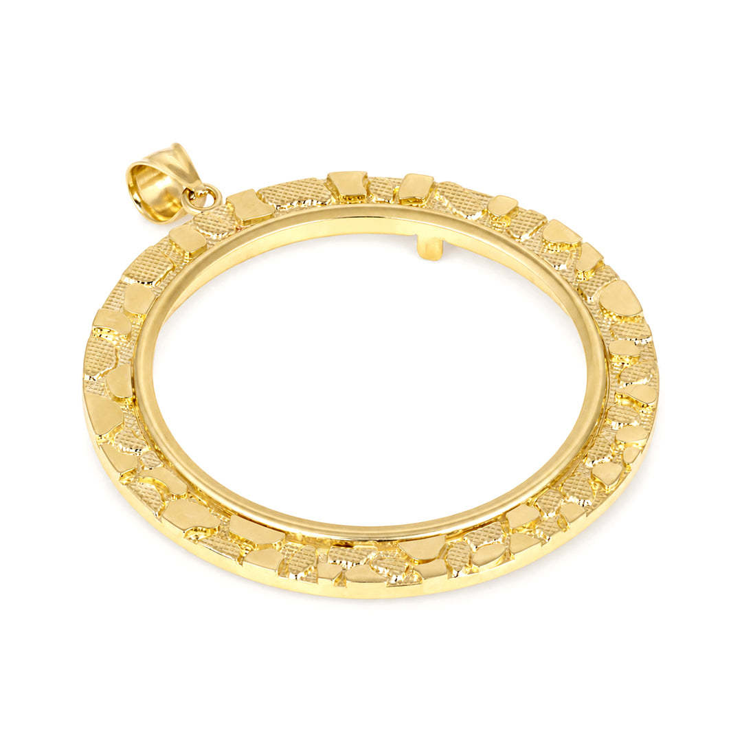 14K gold round nugget coin bezel frame, die-struck, made in USA, USCJN0016 (37.0 x 2.8 MM), product view 1 | US Certified Jewelry #size_uscjn0016-37-0-x-2-8-mm