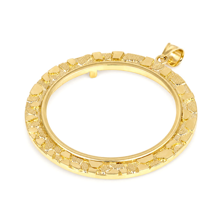 14K gold round nugget coin bezel frame, die-struck, made in USA, USCJN0016 (37.0 x 2.8 MM), product view 2 | US Certified Jewelry #size_uscjn0016-37-0-x-2-8-mm