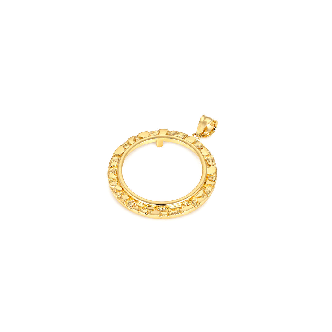 14K gold round nugget coin bezel frame, die-struck, made in USA, USCJN004 (16.5 x 1.3 MM), product view 2 | US Certified Jewelry #size_uscjn004-16-5-x-1-3-mm
