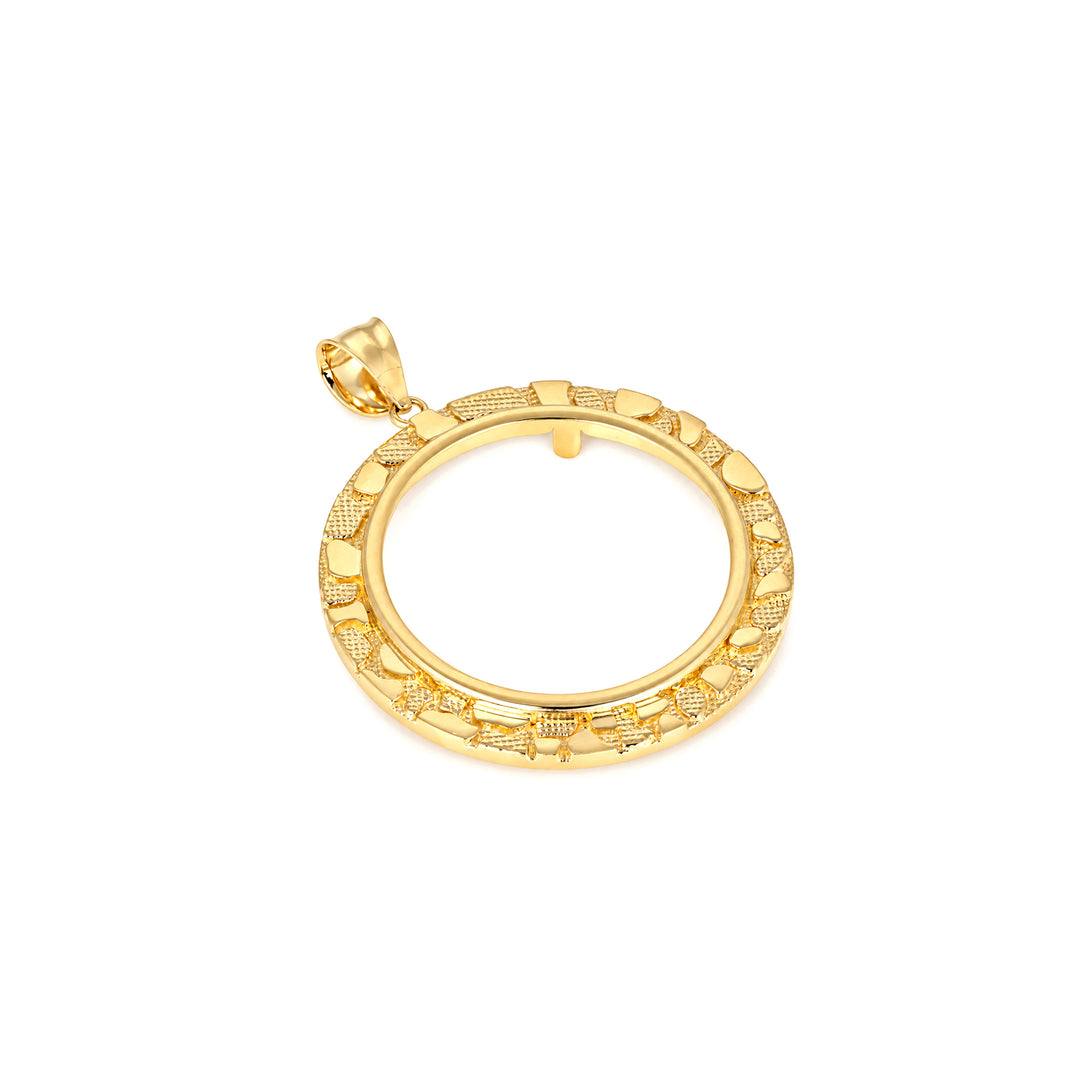 14K gold round nugget coin bezel frame, die-struck, made in USA, USCJN008 (22 x 1.9 MM), product view 1 | US Certified Jewelry #size_uscjn008-22-x-1-9-mm