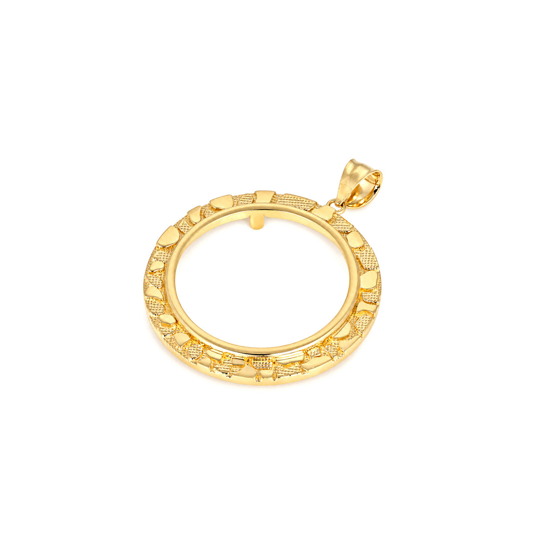 14K gold round nugget coin bezel frame, die-struck, made in USA, USCJN008 (22 x 1.9 MM), product view 2 | US Certified Jewelry #size_uscjn008-22-x-1-9-mm