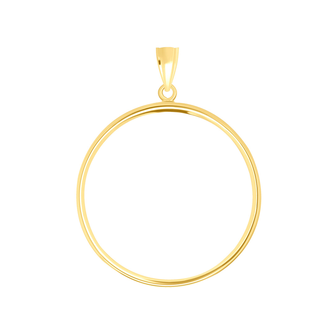 Die-struck 14K and 18K round gold coin bezel for U.S. $20 Gold Dollar / 1 oz Mexican Gold Coin, view 1 #size_uscjf0015-34-2-x-2-8-mm