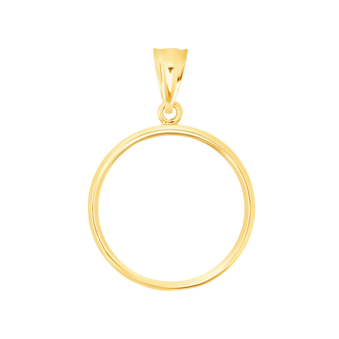 Die-struck 14K and 18K round gold coin bezel for 1/4 oz Gold Eagle / Chinese Panda / British Sovereign / Krugerrand, view 1 #size_uscjf008-22-x-1-9-mm