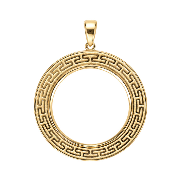 14K gold Greek key coin bezel, front view #size_uscjfg0016-37-0-x-2-8-mm
