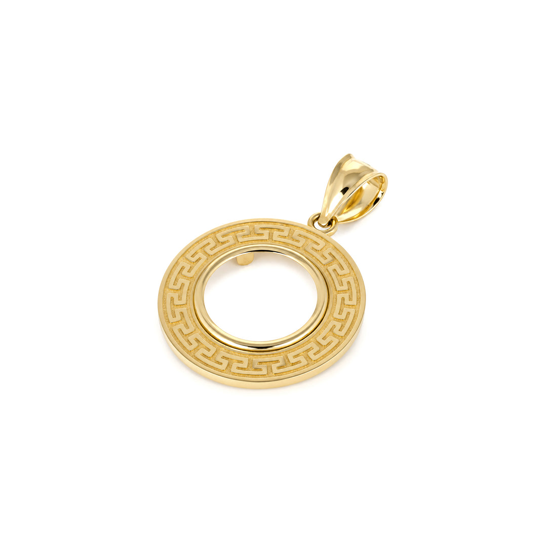 14K gold Greek key coin bezel, angle view 2 #size_uscjfg001b-14-0-x-1-0-mm